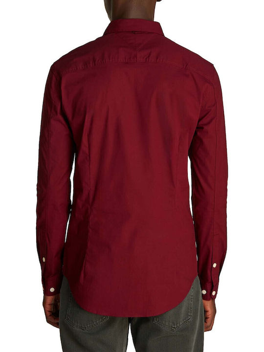 Long-sleeved Denim Shirt Burgundy