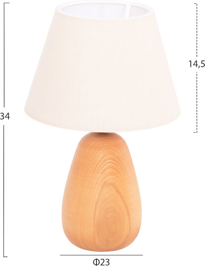 HomeMarkt Conni Ξύλινο Πορτατίφ για Ντουί E27 με Λευκό Καπέλο και Καφέ Βάση