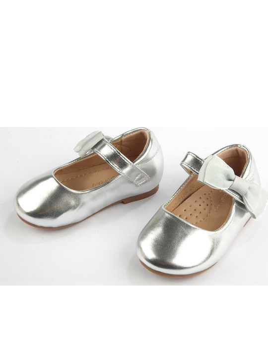 Kids Ballerinas with Hoop & Loop Closure Silver