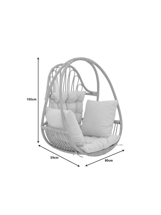 Κρεμαστή Κούνια Jorg Pakoworld Φυσικό Rattan-κρεμ Μαξιλάρι 80x59x105εκ 1 Τμχ