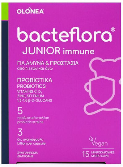 Olonea Bacteflora Junior Immune Συμπλήρωμα με Προβιοτικά για Παιδιά 15 φυτικές κάψουλες