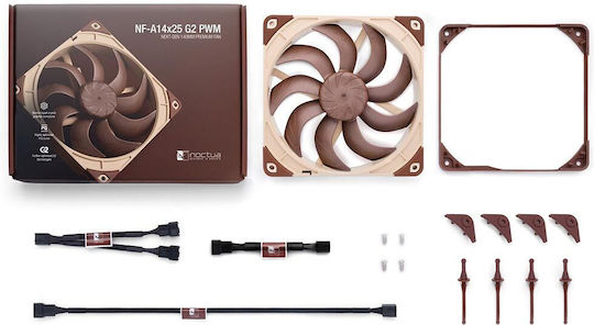Noctua NF-A14x25 G2 PWM Case Fan 140mm (1500rpm / 91.58cfm) Without LED Lighting and 4-Pin Connection Brown
