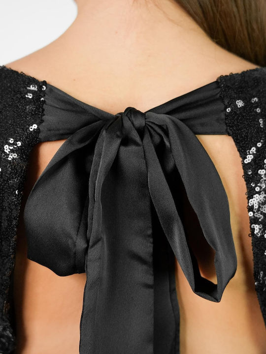 Rochie Midi De Seară Din Satin Spate Deschisă Cu Deschizătură Neagră