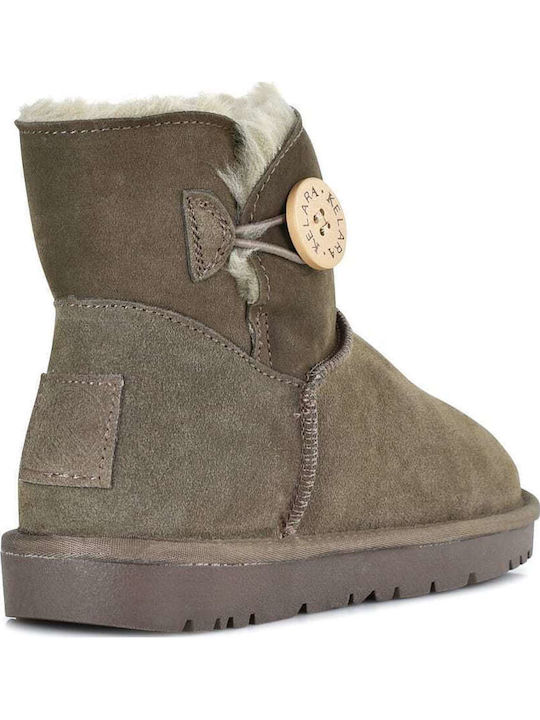 Leather Women's Ankle Boots with Fur Brown