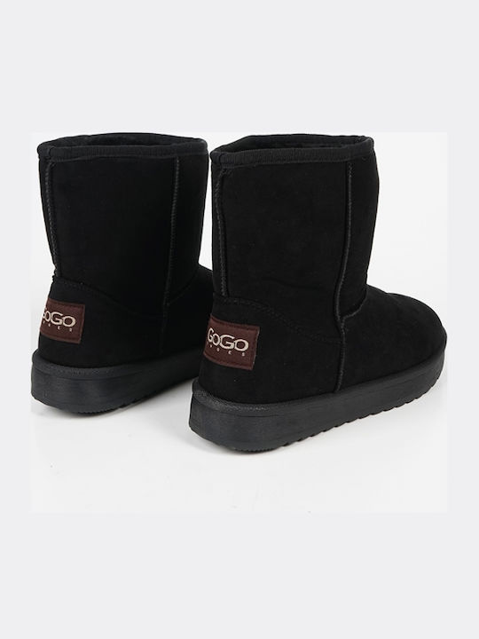 Suede Women's Ankle Boots with Fur Black