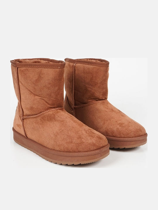Suede Women's Ankle Boots with Fur Brown
