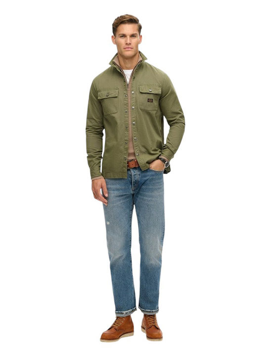 D3 Ovin Μακρυμάνικo Λινό Overshirt σε Στενή Γραμμή Πράσινο