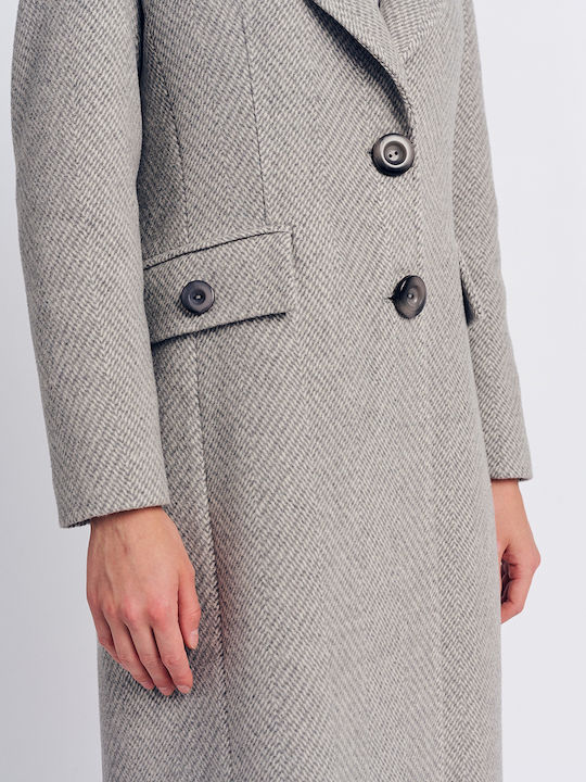 Forel Women's Wool Long Coat with Buttons grey