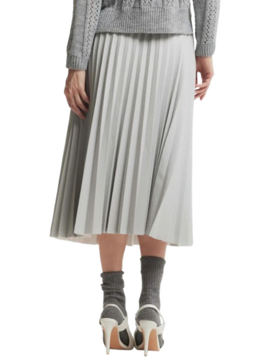 kocca Leather Pleated Maxi Skirt Grigio Perla