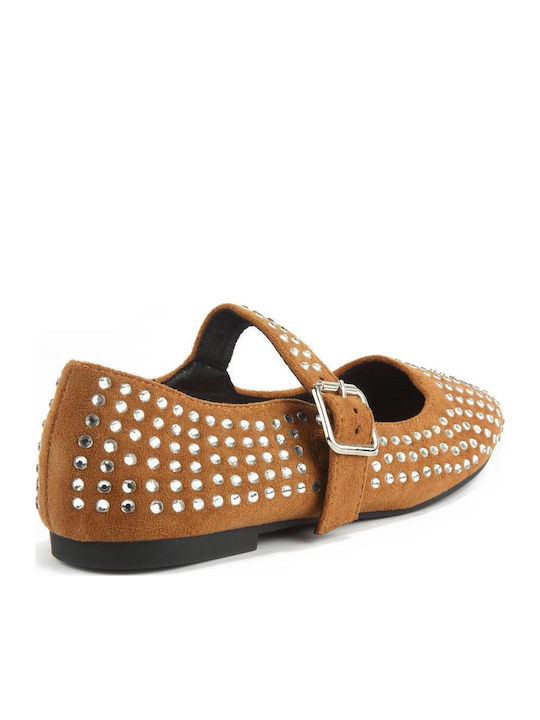 Suede Γυναικείες Μπαλαρίνες σε Καφέ Χρώμα