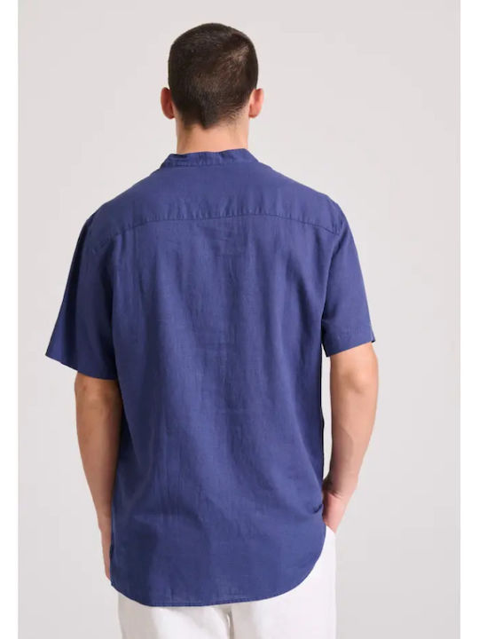 Relaxed Fit Linen Blend Shirt Mao - Navy - Fbm009-006-05