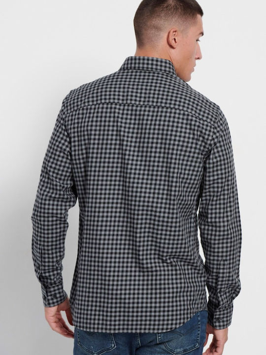 Long-sleeved Cotton Shirt Checked Gray