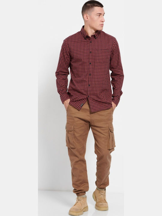 Long-sleeved Cotton Shirt Checked Burgundy