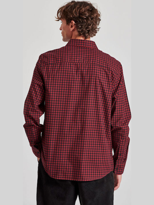Long Sleeve Cotton Shirt In Regular Fit Checked Burgundy