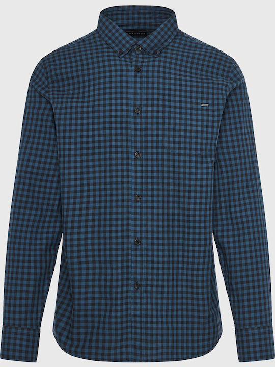 Long-sleeved Cotton Shirt Checked Blue