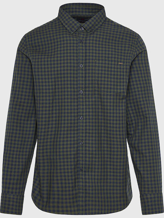 Long-sleeved Cotton Shirt Checked Gray