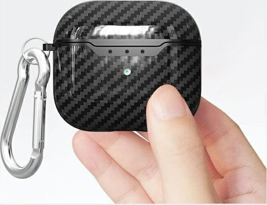 Beline Carbon Cover Θήκη Σιλικόνης με Γάντζο σε Μαύρο χρώμα για Apple AirPods 4