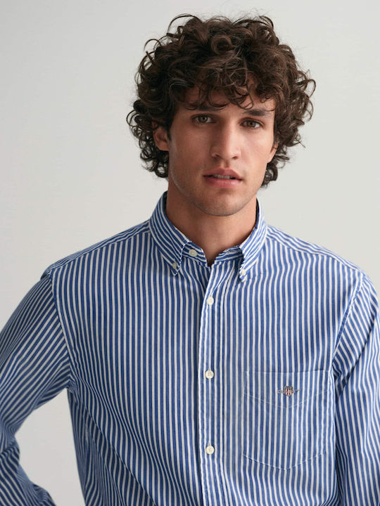 Long-sleeved Cotton Shirt Striped Blue