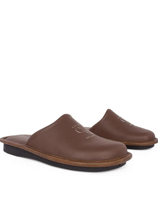 Castor Anatomic Men's Leather Slippers Brown