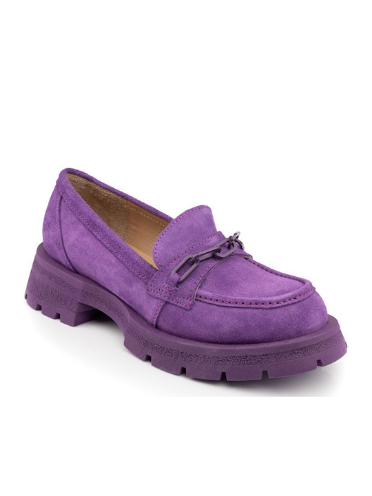 Δερμάτινα Γυναικεία Loafers σε Μωβ Χρώμα