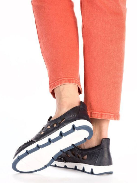Γυναικεία Slip-On Δερμάτινα Navy Μπλε
