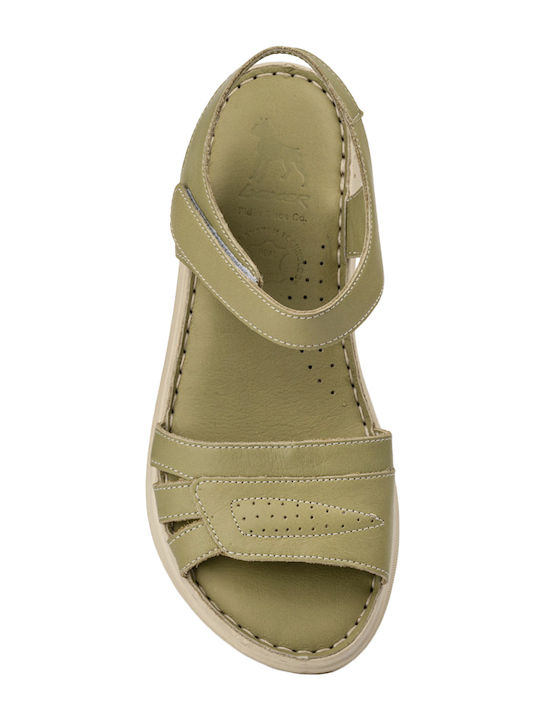 Leather Women's Flat Sandals in Green Color