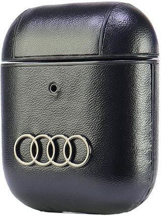 Audi Leather Big Logo Θήκη Δερμάτινη σε Μαύρο χρώμα για Apple AirPods 1 / AirPods 2