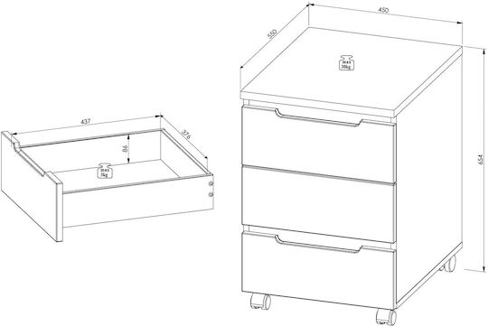 Schublade Büro aus MDF mit Rollen in Beige, 45x55x66cm