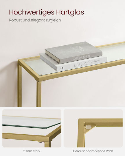 Consolă Metalică cu Suprafață din Sticlă Gold/Transparent L100xL20xH80buc