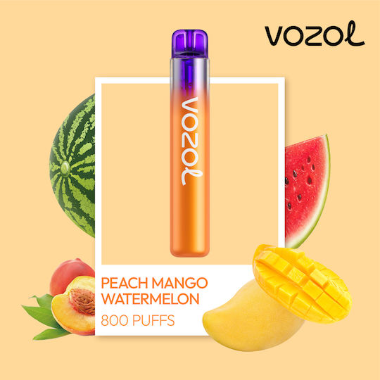 Vozol Neon 800 Țigară Electronică De Unică Folosință 800 Inhalări Gust Piersică Mango Pepene Verde 2ml 20mg Portocalie