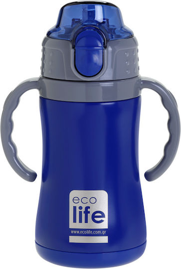 Ecolife Kinderflasche Kunststoff mit Strohhalm Blau 300ml