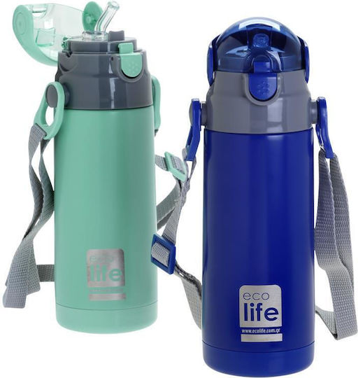 Ecolife Παιδικό Παγούρι Θερμός Ανοξείδωτο με Καλαμάκι Navy Blue 400ml (Διάφορα Σχέδια/Χρώματα)