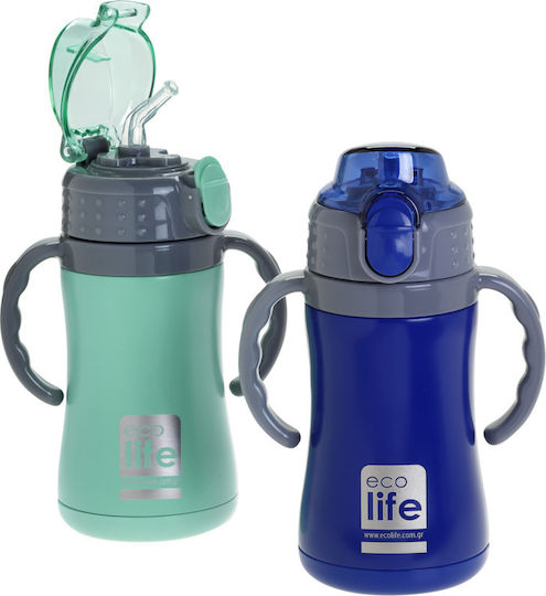 Ecolife Παιδικό Παγούρι Πλαστικό με Καλαμάκι Μπλε 300ml