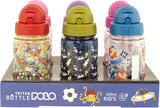 Polo Kids Water Bottle Plastic with Straw Purple 450ml