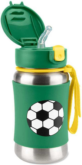 Bebe Stars Sticlă Pentru Copii Din Oțel Inoxidabil Fotbal Cu Pai Verde 350ml