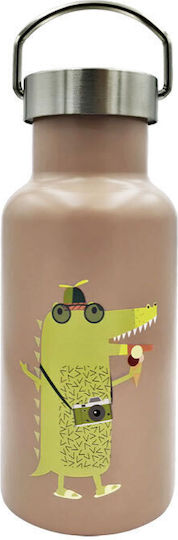 Chic Mic Cool Croco Kids Water Bottle Thermos Stainless Steel with Straw Non Spill Beige 350ml