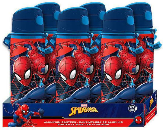 Kids Water Bottle Spiderman Aluminium 600ml