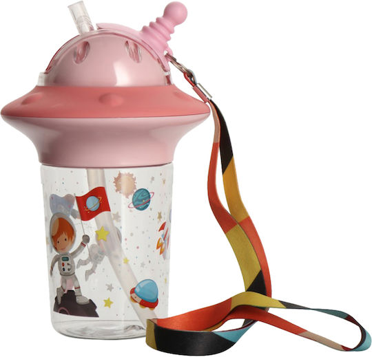 Estia Astro Kids Water Bottle Plastic with Straw Salmon Pink 450ml (Various Designs/Colours)