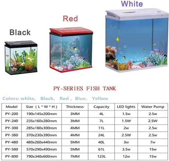 Fish Aquarium Capacity 11lt with Filter and 28.5x30x30cm Black