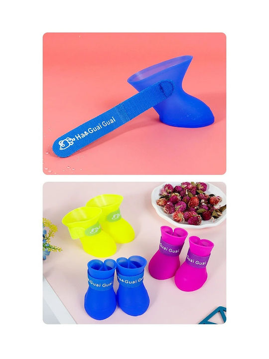 Waterproof Silicone Dog Shoes with Non-Slip Sole 4pcs Purple XL M7.5xW6cm 9-15kg