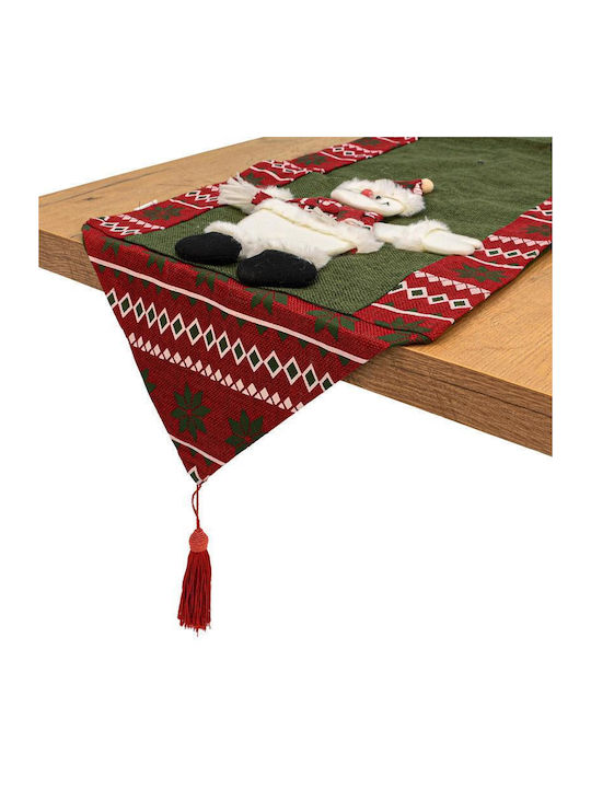 Fylliana Snowman Christmas Tablecloth Runner Fabric Green L150xW32cm.