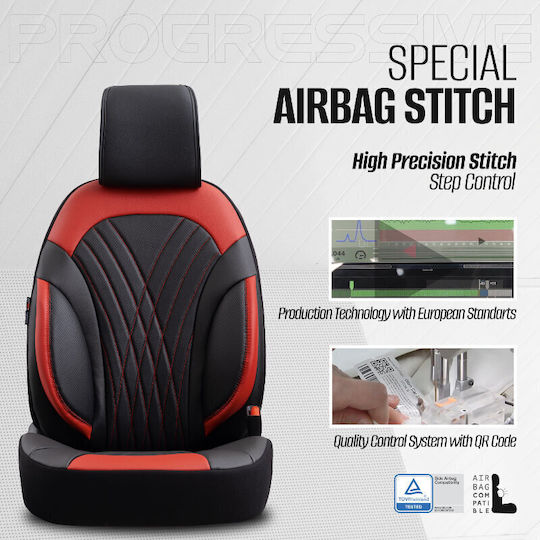Καλύμματα Αυτοκινήτου Otom Coral Design Universal Full Δερματίνη Σετ Εμπρός Πίσω 11 Τεμαχίων Μαύρο Κόκκινο Crαl-104