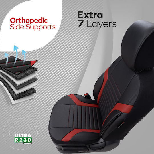 Καλύμματα Αυτοκινήτου Otom Progressive Design Universal Full Δερματίνη Σετ Εμπρός Πίσω 11 Τεμαχίων Μαύρο Κόκκινο Ρrg-104
