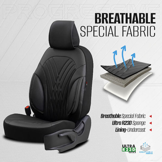Καλύμματα Αυτοκινήτου Otom Progressive Design Universal Full Δερματίνη Σετ Εμπρός Πίσω 11 Τεμαχίων Μαύρο Prg-101