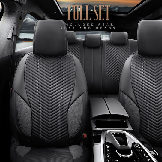 Καλύμματα Αυτοκινήτου Otom "advanced Leather" Universal Δερματίνη Λινό Ύφασμα Σετ Εμπρός Πίσω 11 Τεμαχίων Μαύρο Smoke Αdv-103