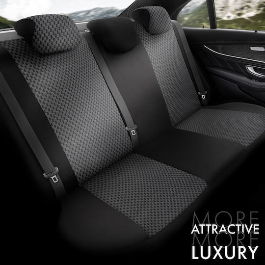 Otom Toro Design Universal Car Seat Covers Cotton Fabric Leatherette Front and Rear Set 11 Pieces Black Red Tro-901