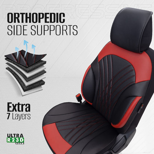 Καλύμματα Αυτοκινήτου Otom Coral Design Universal Full Δερματίνη Σετ Εμπρός Πίσω 11 Τεμαχίων Μαύρο Κόκκινο Crαl-104