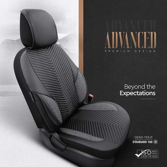 Καλύμματα Αυτοκινήτου Otom "advanced Leather" Universal Δερματίνη Λινό Ύφασμα Σετ Εμπρός Πίσω 11 Τεμαχίων Μαύρο Αdv-104