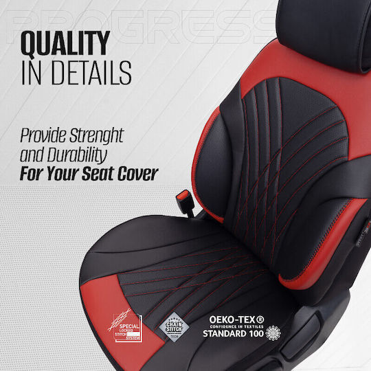 Καλύμματα Αυτοκινήτου Otom Coral Design Universal Full Δερματίνη Σετ Εμπρός Πίσω 11 Τεμαχίων Μαύρο Κόκκινο Crαl-104