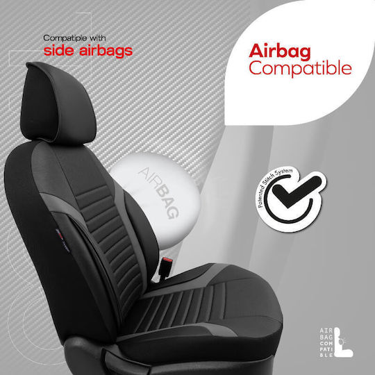 Καλύμματα Αυτοκινήτου Otom Coral Design Universal Full Δερματίνη Σετ Εμπρός Πίσω 11 Τεμαχίων Μαύρο Γκρι Crαl-106